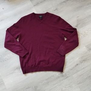Cashmere Club Room Luxury Sweater M Maroon Red Long Sleeve Pullover V Neck Soft